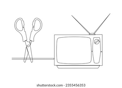 Eine durchgängige Linienzeichnung des Cord-Schneidkonzepts. Doodle Vektorgrafik im einfachen linearen Stil. 