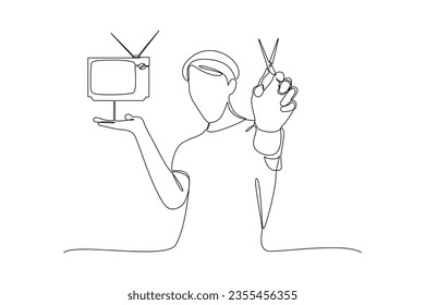 Un plano continuo de corte de cordón. Ilustración del vector Doodle en un estilo lineal simple. 