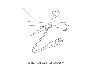 One continuous line drawing of Cord cutting concept. Doodle vector illustration in simple linear style. 