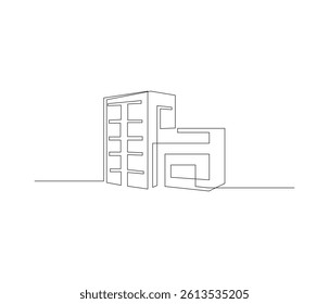One continuous line drawing of corporate company building. single line of company building illustration. editable storke