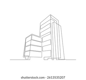 One continuous line drawing of corporate company building. single line of company building illustration. editable storke