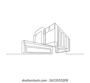 One continuous line drawing of corporate company building. single line of company building illustration. editable storke