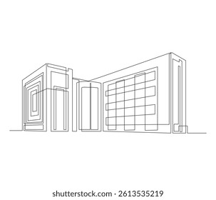 One continuous line drawing of corporate company building. single line of company building illustration. editable storke