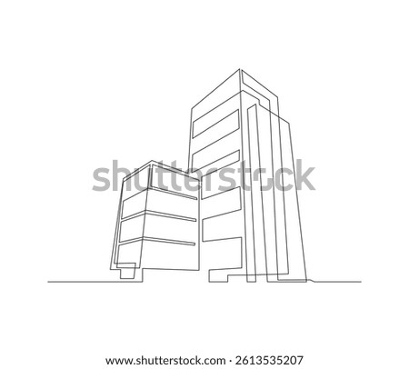 One continuous line drawing of corporate company building. single line of company building illustration. editable storke