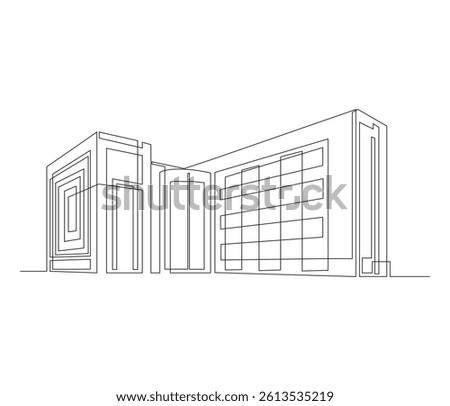 One continuous line drawing of corporate company building. single line of company building illustration. editable storke