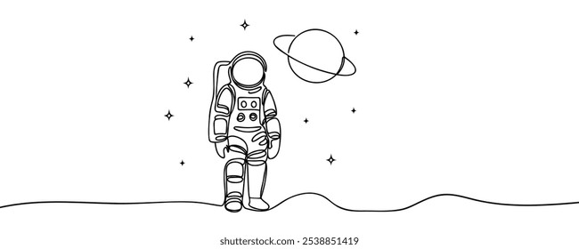 One continuous line drawing of cosmonaut or astronaut