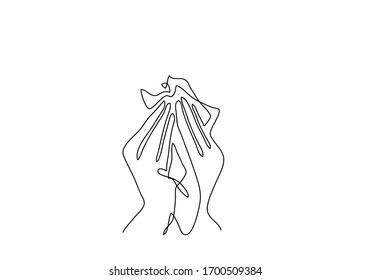 One continuous line drawing  cough woman. Concept of corona virus.
