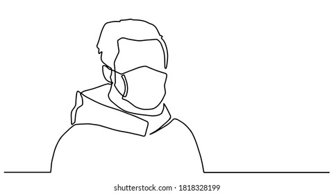 One continuous line drawing cough man. Concept of corona virus.One continuous line of Coronavirus COVID-19 in lung Symptoms of disease A man coughing. patient. Vector illustration.