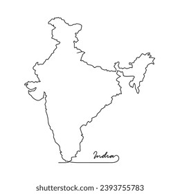 One continuous line drawing of country Map for India vector illustration. Country map illustration simple linear style vector concept.  country territorial area and suitable for your asset design.