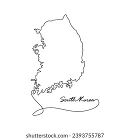 One continuous line drawing of country Map for south korea vector illustration. Country map illustration simple linear style vector concept. country territorial area and suitable for your asset design