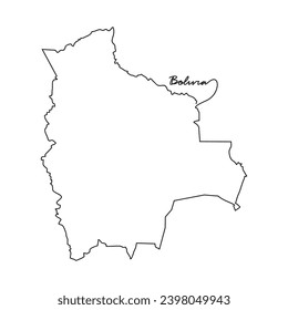 Un plano de línea continua del mapa del país para la ilustración vectorial de Bolivia. Ilustración del mapa del país concepto de vector de estilo lineal simple. área territorial del país y adecuada para su activo