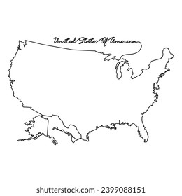 Un plano de línea continua del mapa del país para la ilustración vectorial de los Estados Unidos. Ilustración del mapa del país concepto de vector de estilo lineal simple.  área territorial de país y adecuada para su diseño de activos