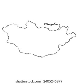 Eine durchgehende Zeichnung der Landkarte für die mongolische Vektorgrafik. Landkarte illustriert einfaches lineares Vektorkonzept. Ländergebiet und für Ihre Vermögensgestaltung geeignet.
