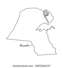 Un dibujo de línea continua del mapa del país para la ilustración vectorial de Kuwait. Ilustración del mapa del país concepto de vector de estilo lineal simple. Área territorial del país y adecuado para su diseño de activos.