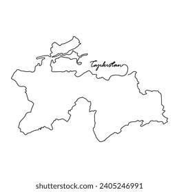 One continuous line drawing of country Map for Tajikistan vector illustration. Country map illustration simple linear style vector concept. Country territorial area and suitable for your asset design.
