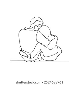 One continuous line drawing of a couple hugging each other vector illustration. Affection design concept in simple linear style vector. Great design for wedding party invitation and education purpose.