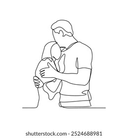 One continuous line drawing of a couple hugging each other vector illustration. Affection design concept in simple linear style vector. Great design for wedding party invitation and education purpose.