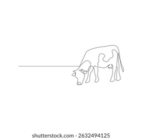 one continuous line drawing of Cows in the pasture.beef cattle farming concept in simple linear style. Editable strokes. Scribble vector illustration