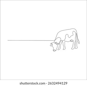 one continuous line drawing of Cows in the pasture.beef cattle farming concept in simple linear style. Editable strokes. Scribble vector illustration