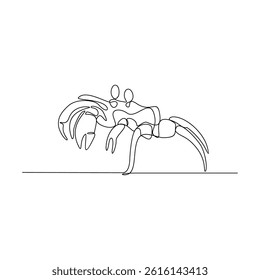 One continuous line drawing of Crab at the beach vector design illustration. Summer holiday themes design in simple linear continuous style vector concept. Suitable for education design purpose