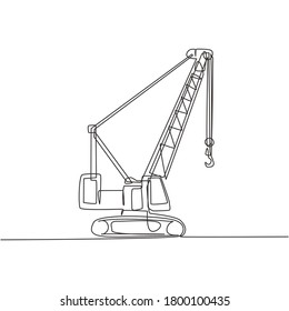 One continuous line drawing of crane truck for building construction, business commercial vehicles. Heavy construction trucks equipment concept. Dynamic single line draw design vector illustration