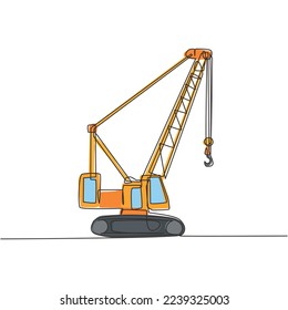 One continuous line drawing of crane truck for building construction, business commercial vehicles. Heavy construction trucks equipment concept. Dynamic single line draw design vector illustration