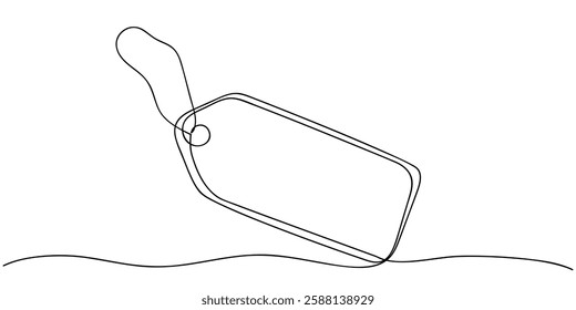 one continuous line drawing, Creative line art depicting a bottle with a tag rising from water, symbolizing communication and connection