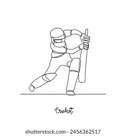 Una línea continua de dibujo de la Ilustración vectorial deportiva de Cricket. Diseño deportivo de críquet en concepto de Vector de estilo lineal continuo simple. Diseño de temas deportivos para su ilustración de diseño de activos.