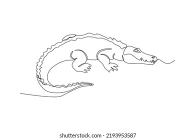 One continuous line drawing crocodile  Animal concept  Single line draw design vector graphic illustration 