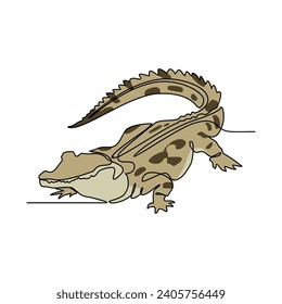 One continuous line drawing of crocodile vector illustration. Unravel the secrets of their ambush predator strategies, utilizing stillness and camouflage to surprise prey. Animal design themes