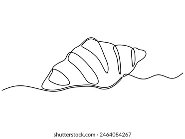 one continuous line drawing of croissant cake. Editable stroke. Concept for cafe, bakery, restaurant. Minimalist style vector illustration on isolated background.