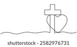 One continuous line drawing of the cross of Christ vector illustration. Premium vector, One Continuous Line Drawing of Christianity Icon. Single Line Vector Illustration, Christ continuous one line.
