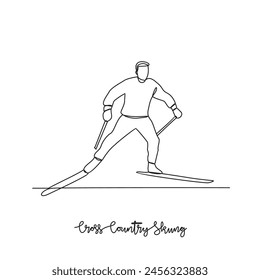 Dibujo en línea continua de la Ilustración vectorial deportiva de esquí Cross Country. Cross Country Diseño de esquí en concepto de Vector de estilo lineal continuo simple. Diseño de temas deportivos para tu diseño de activos