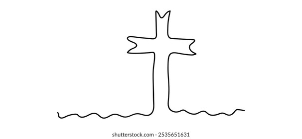 Uma linha contínua desenhando a cruz de Cristo ilustração vetorial. Vetor premium.