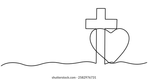 One continuous line drawing of the cross of Christ vector illustration. Premium vector, One Continuous Line Drawing of Christianity Icon. Single Line Vector Illustration, Christ continuous one line.