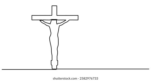 One continuous line drawing of the cross of Christ vector illustration. Premium vector, One Continuous Line Drawing of Christianity Icon. Single Line Vector Illustration, Christ continuous one line.