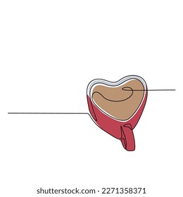 Un dibujo continuo de una taza de copia como símbolo de amor. El concepto de diseño de amor con un estilo lineal simple. concepto de diseño de símbolos de bebida.