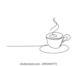 One continuous line drawing Cup of Coffee illustration. A cup of coffee simple outline vector.