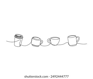 One continuous line drawing Cup of Coffee illustration. A cup of coffee simple outline vector.