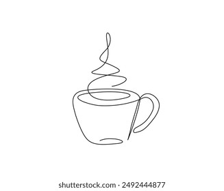 One continuous line drawing Cup of Coffee illustration. A cup of coffee simple outline vector.