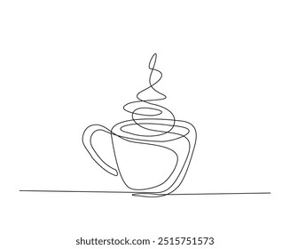 One continuous line drawing Cup of Coffee vector illustration. A cup of coffee monoline design.