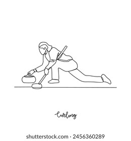 One continuous line drawing of Curling sports vector illustration. Curling sports design in simple linear continuous style vector concept. Sports themes design for your asset design illustration.