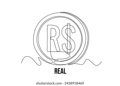 One continuous line drawing of  currency from country. Money concept, Doodle vector illustration in simple linear style.