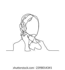 One continuous line drawing of a customer service person is receiving service complaints well in office vector illustration. Customer service activity illustration simple linear style vector concept.