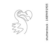 One continuous line drawing of cute adorable dodo bird head for logo identity. Extinct animal mascot concept for museum zoo icon. Modern single line draw design vector illustration graphic