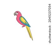 One continuous line drawing of cute parrot bird with long tail for logo identity. Aves animal mascot concept for national conservation park icon. Single line draw design vector graphic illustration