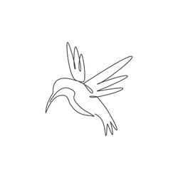 One Continuous Line Drawing Of Cute Hummingbird For Company Business Logo Identity. Little Beauty Bird Mascot Concept For Conservation National Forest. Single Line Draw Vector Design Illustration