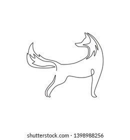 One continuous line drawing cute fox business logo icon  Multinational company identity concept  Trendy single line graphic draw vector design illustration