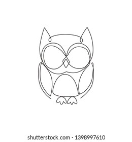 One continuous line drawing of cute owl bird for company logo identity. Symbol of education, wisdom, school, smart, knowledge, vision icon concept. Single line draw graphic design vector illustration