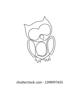 One continuous line drawing of cute owl bird for company logo identity. Symbol of education, wisdom, school, knowledge, vision, intelligent icon concept. Single line draw design vector illustration